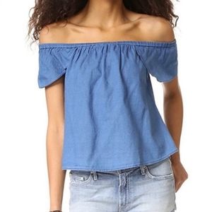 Madewell Bellamy off shoulder blue chambray top S